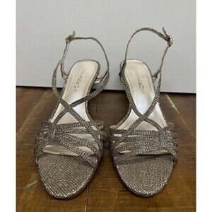 Caparros Dress women size 8B gold embellished  canvas kitten heels sandals
